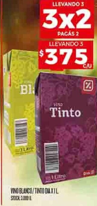 Supermercados DIA VINO BLANCO/TINTO DIA X 1L oferta