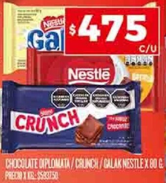 Supermercados DIA CHOCOLATE DIPLOMATA/CRUNCH/GALAK NESTLE X 80 G. oferta