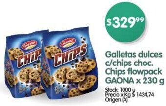 Supermercados Buenos Días Galletas dulces c/chips choc. Chips flowpack GAONA x 230 g oferta