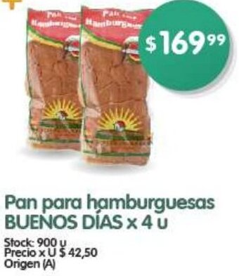 Supermercados Buenos Días Pan para hamburguesas BUENOS DÍAS x 4U oferta