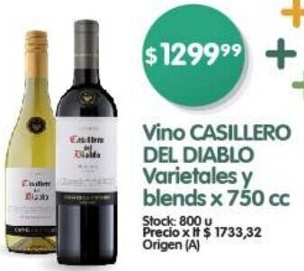 Supermercados Buenos Días Vino CASILLERO DEL DIABLO Varietales y blends x 750 cc oferta