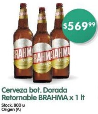 Supermercados Buenos Días Cerveza bot. Dorada Retornable BRAHMA x 1 It oferta
