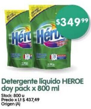 Supermercados Buenos Días Detergente líquido HEROE doy pack x 800 ml oferta