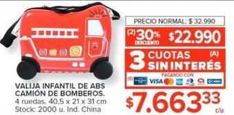 Carrefour VALIJA INFANTIL DE ABS CAMIÓN DE BOMBEROS. 4 ruedas. 40.5 x 21 x 31 cm Stock: 2000 u. Ind. China oferta