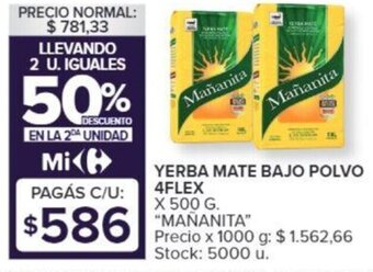 Carrefour YERBA MATE BAJO POLVO 4FLEX X 500 G. oferta