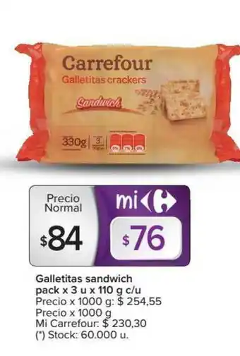 Carrefour Galletitas Sandwich Pack X 3 U x 110g oferta