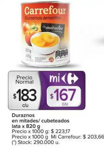 Carrefour Duraznos En Mitades Cubeteados Lata x 820g oferta