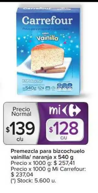 Carrefour Premezcla Para Bizcochuelo Vainilla Naranja x 540g oferta