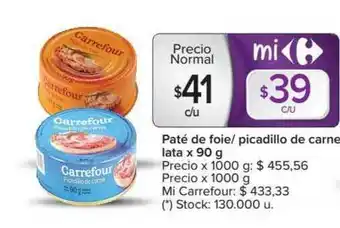 Carrefour Paté De Foie Picadillo De Carne x 90g oferta