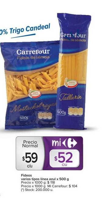 Carrefour Fideos Varios Tipos Línea Azul x 500g oferta