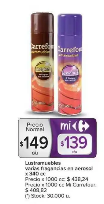Carrefour Lustramuebles Varias Fragancias En Aerosol x 340 cc oferta