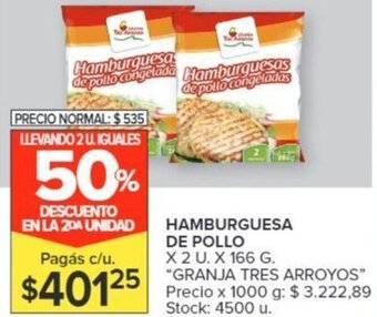 Carrefour HAMBURGUESA DE POLLO X 2U X 166G oferta