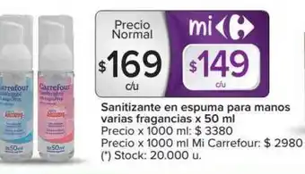 Carrefour Sanitizante En Espuma Para Manos Varias Fragancias oferta