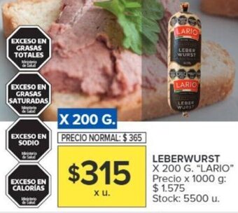 Carrefour LEBERWURST X 200 G. "LARIO" oferta