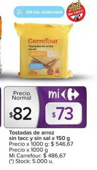 Carrefour Toastadas De Arroz Sin Tacc Y Sin Sal x 150 g oferta
