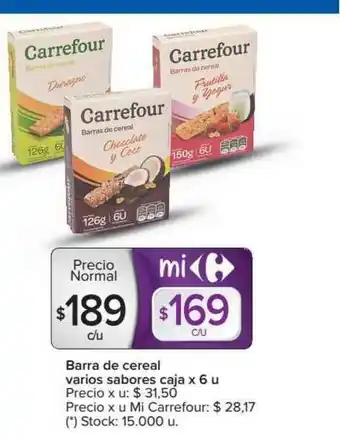 Carrefour Barra De Cereal Varios Sabores x 6 u oferta