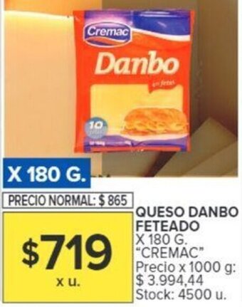 Carrefour QUESO DANBO FETEADO X 180 G. "CREMAC" oferta