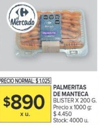Carrefour PALMERITAS DE MANTECA BLISTER X 200 G. oferta