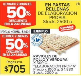 Carrefour RAVIOLES DE POLLO Y VERDURA X 500 G. oferta