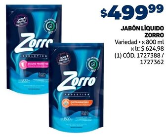 Makro JABÓN LÍQUIDO ZORRO Variedad. x 800 ml oferta