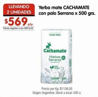 Disco Yerba mate CACHAMATE con palo Serrana x 500 grs. oferta