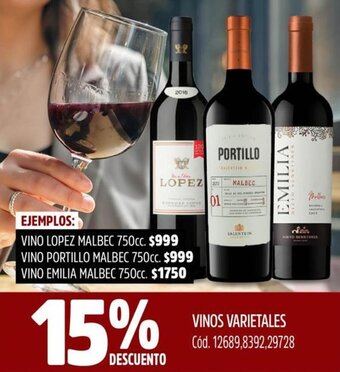 Supermercados Yaguar VINOS VARIETALES oferta