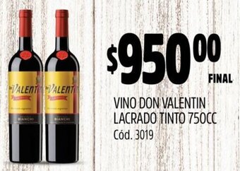 Supermercados Yaguar VINO DON VALENTIN LACRADO TINTO 750CC oferta