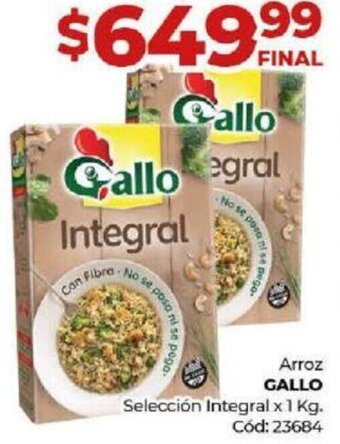 Diarco Arroz GALLO Selección Integral x 1 Kg. Cód:23684 oferta