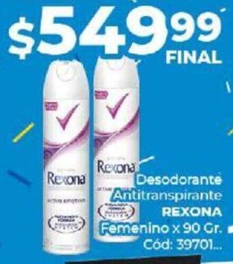 Diarco Desodorante Antitranspirante REXONA Femenino x 90 Gr. Cód: 39701... oferta