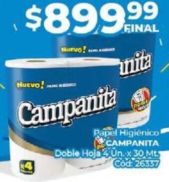 Diarco Papel Higiénico CAMPANITA Doble Hoja 4 Un.x 30 Mt. Cod: 26337 oferta
