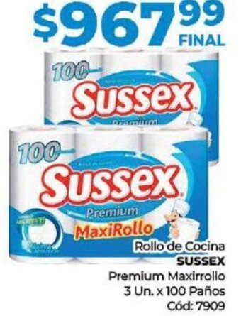Diarco Rollo de Cocina SUSSEX Premium Maxirrollo 3 Un. x 100 Paños Cód: 7909 oferta