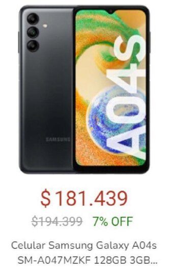 Garbarino Celular Samsung Galaxy A04s SM-A047MZKF 128GB 3GB... oferta