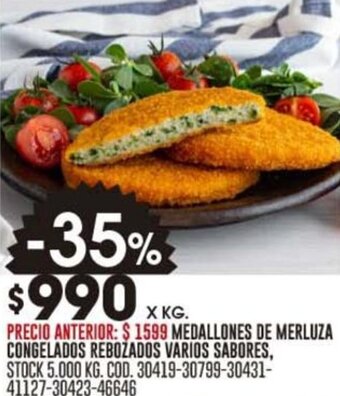 Coto MEDALLONES DE MERLUZA CONGELADOS REBOZADOS VARIOS SABORES, X KG. oferta