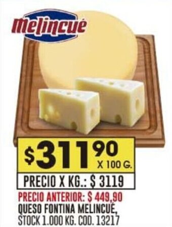 Coto QUESO FONTINA MELINCUE, X 100 G. oferta