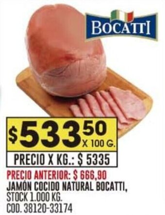 Coto JAMON COCIDO NATURAL BOCATTI, X 100 G. oferta