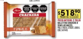Coto GALLETITAS CRACKERS 8 SEMILLAS MAZZEI, PAQ.X 465 G. oferta
