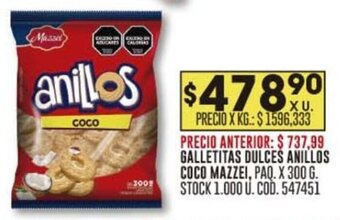Coto GALLETITAS DULCES ANILLOS COCO MAZZEI, PAQ. X 300 G. oferta