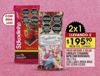 Coto CHOCOLATE STIKADINHO/ NAPOLITANO NEUGEBAUER, PAQ. X 70 G. LLEVANDO 2 oferta