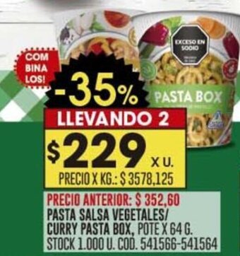 Coto PASTA SALSA VEGETALES/ CURRY PASTA BOX, POTE X 64 G. LLEVANDO 2 oferta
