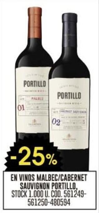 Coto EN VINOS MALBEC/CABERNET SAUVIGNON PORTILLO, STOCK 1.000 U. COD. 561249-561250-480594 oferta