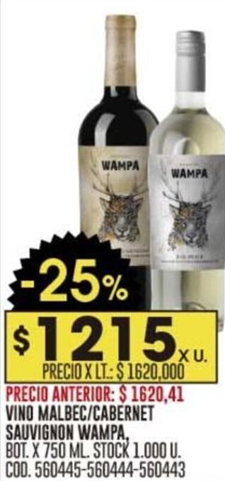 Coto VINO MALBEC/ CABERNET SAUVIGNON WAMPA, BOT. X 750 ML. oferta