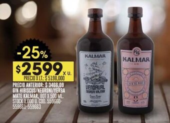 Coto GIN HIBISCUS/ NEGRONI/ YERBA MATE KALMAR, BOT X 500 ML. oferta