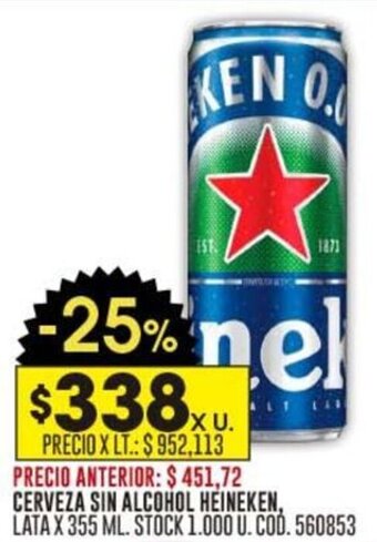 Coto CERVEZA SIN ALCOHOL HEINEKEN, LATA X 355 ML. oferta