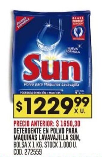 Coto DETERGENTE EN POLVO PARA MAQUINAS LAVAVAJILLA SUN, BOLSA X 1 KG. STOCK 1.000 U. COD. 272559 oferta