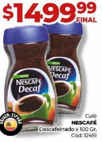 Diarco Café NESCAFÉ Descafeinado x 100 Gr. oferta