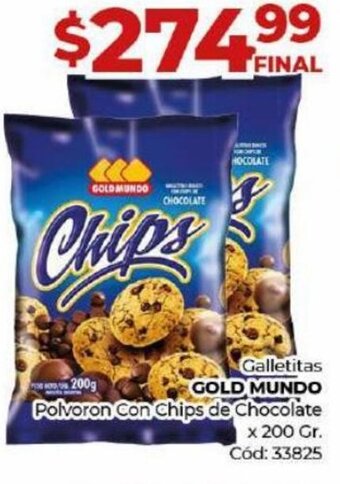 Diarco Galletitas GOLD MUNDO Polvoron Con Chips de Chocolate x 200gr oferta