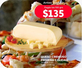 Supermercados Tadicor QUESO CREMOSO PRIMERA CALIDAD HORMA x 100 grs. oferta