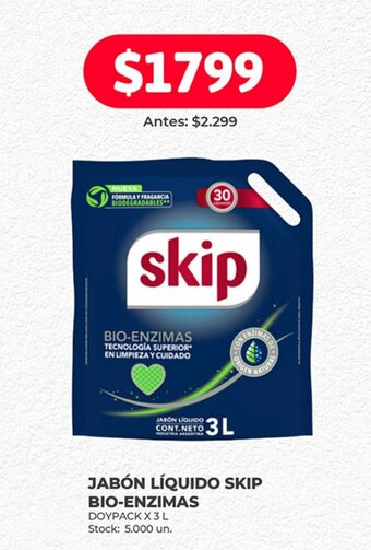 Supermercados Tadicor JABÓN LÍQUIDO SKIP BIO-ENZIMAS DOYPACK X 3L oferta