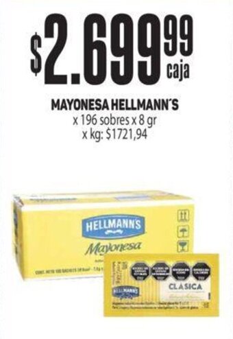 Makro MAYONESA HELLMANN'S x 196 sobres x 8 gr oferta