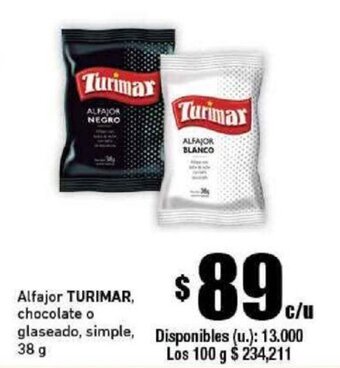 Alfajor TURIMAR, chocolate o glaseado, simple, 38 g